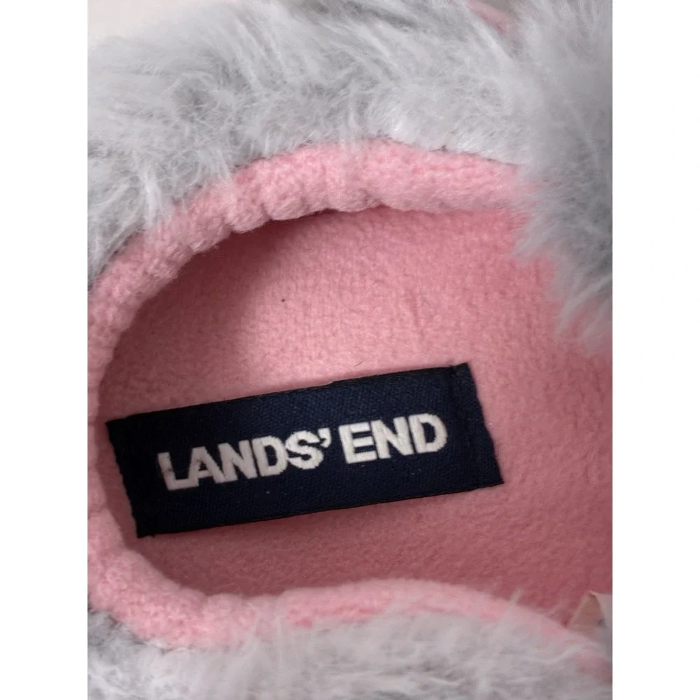 Lands End Bunny Slippers Youth Sz‎ 10M Gray Slip On Fun